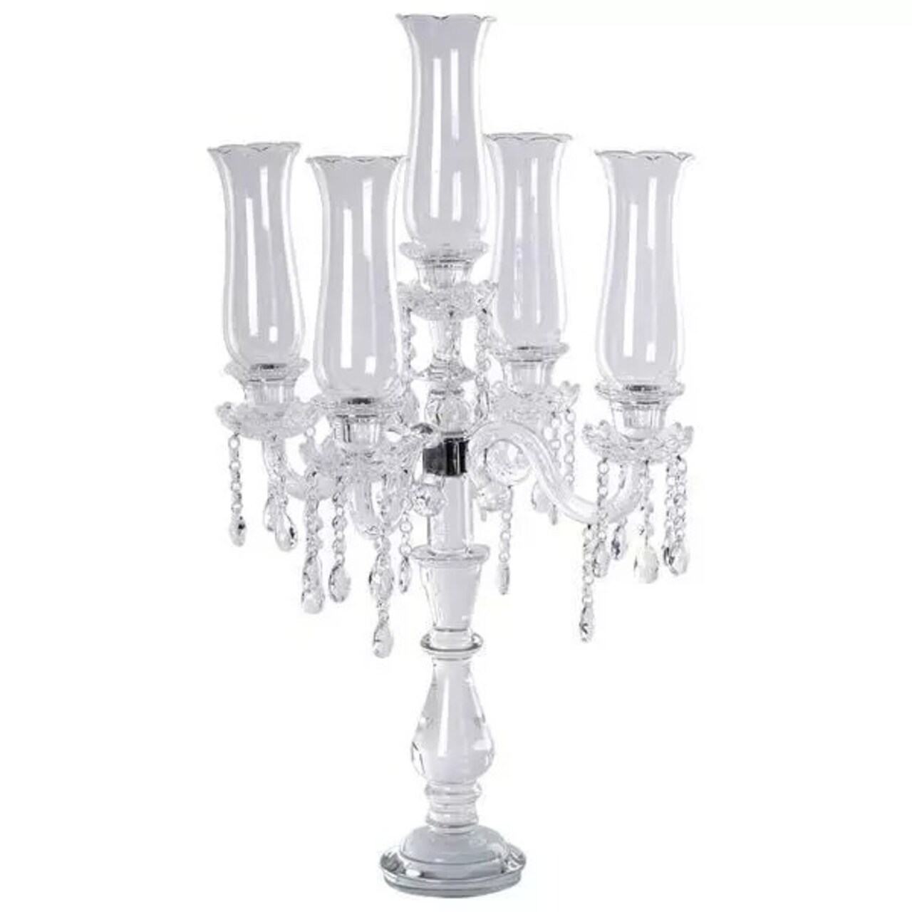 32" Clear 5 Arm Crystal Glass Candelabra Hurricane Taper Candle Holder